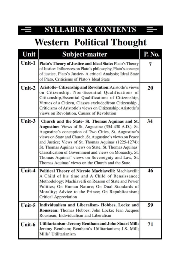 Guide Book On MA 1st Semester Political Science Western Political Thought PG PS S102 (DSC)